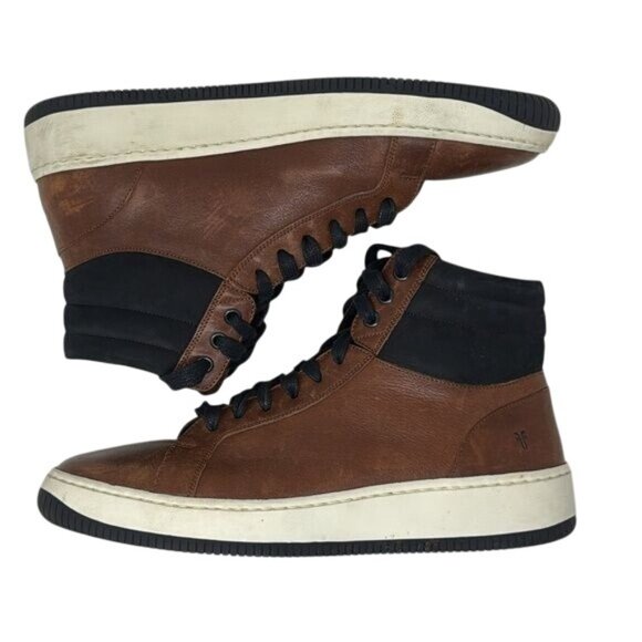 FRYE Wythe Leather High-Top Sneakers, men’s 8M, cognac color - Picture 2 of 14